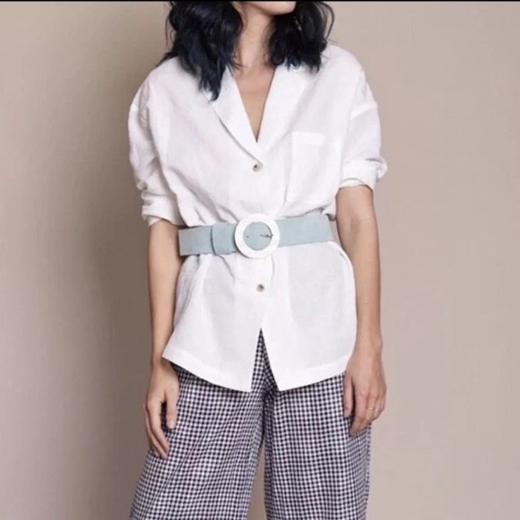 Mara Hoffman White Eleanor Button Blouse Top Collared Cotton Linen Womens Sz M - Picture 1 of 11